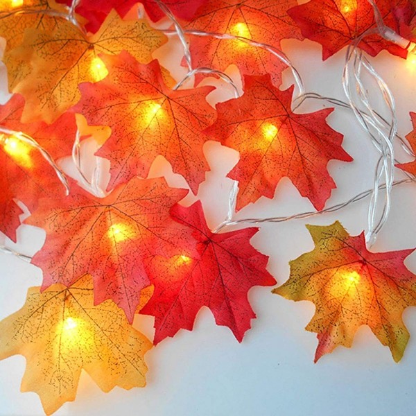 Thanksgiving Decorations Maple Leaves Garland String Lights 20 LED 10ft ...