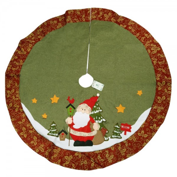 48 Inch Santa Christmas Tree Skirt with Red Floral Rim Christmas ...