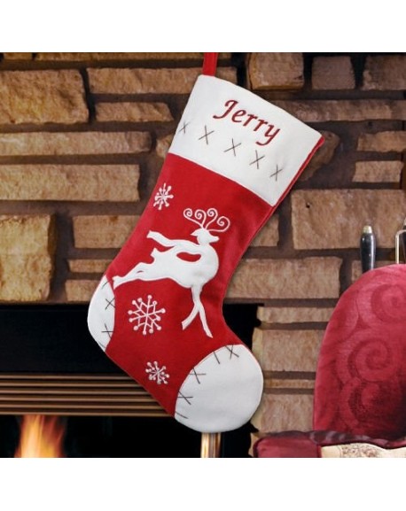 Red Velvet Reindeer Personalized Christmas Stocking - 19