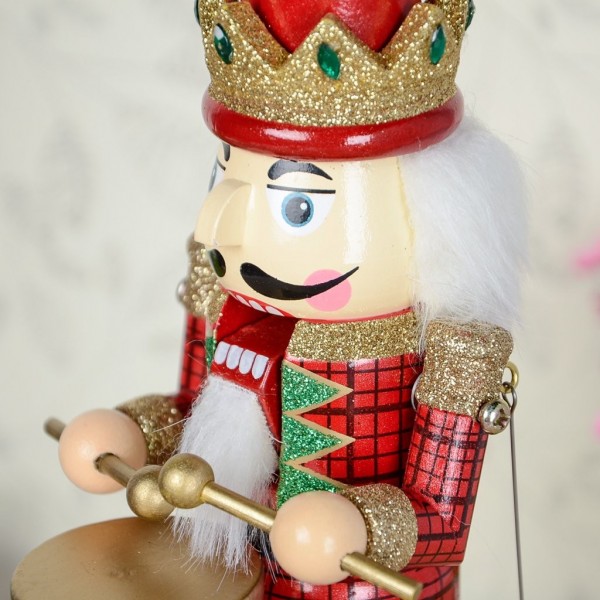 30CM Hand Painted Wood Wind Up Drummer Nutcracker Figure Musical Box ...