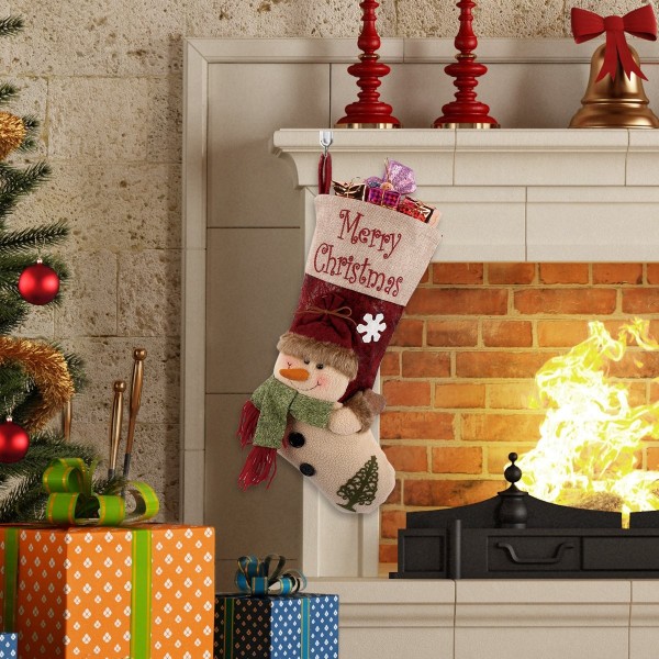 XmasDecor Classic Christmas Stockings 3D Snowman Felt Applique Décor ...