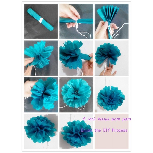 8pcs Grey Mixed Teal Tissue Paper Pom Pom Baby Shower Decorations 