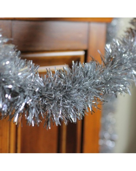 50' Shiny Silver Festive Christmas Foil Tinsel Unlit-8 Ply Garland ...