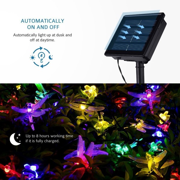 Solar String Lights 50 LED Peach Blossom & 20 LED Dragonfly Shape with ...