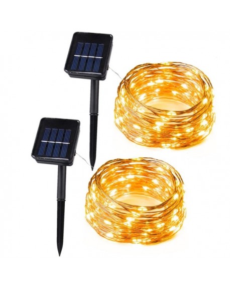 Solar String Lights - 100 LEDs Warm White Starry String Lights - Copper ...