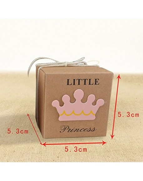 Little Princess Baby Shower Favor Boxes + 50pcs Twine Bow - Rustic 