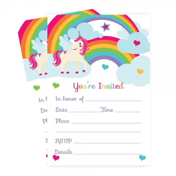 Unicorn Birthday Party Invitations (Fill In) Set of 15 with Envelopes ...
