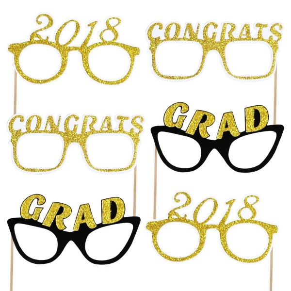 2018 Graduation Photo Booth Props - Black and Gold Graduation ...