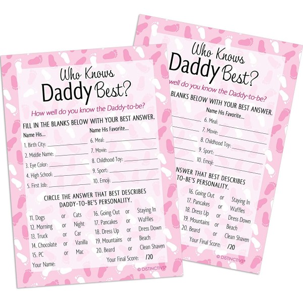 Who Knows Daddy Best Baby Shower Game Cards - 20 Count (Girl Baby ...