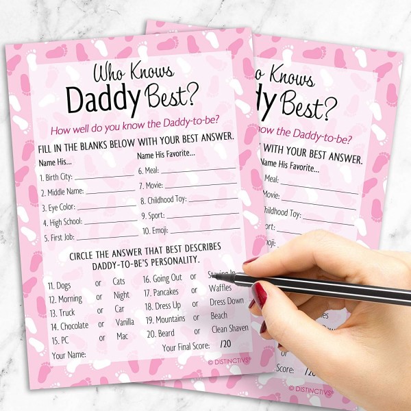 Who Knows Daddy Best Baby Shower Game Cards - 20 Count (Girl Baby ...
