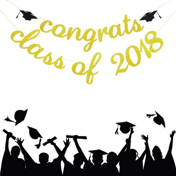 Gold Glitter Congrats Class of 2018 Banner - Graduation Party Supplies ...