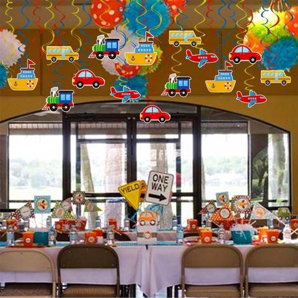Transportation Party Hanging Swirl Decorations 30 Ct Car Bus Train ...