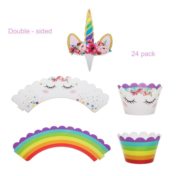 Unicorn Cake Topper Set with eyelashes - horn - ears - flowers ...