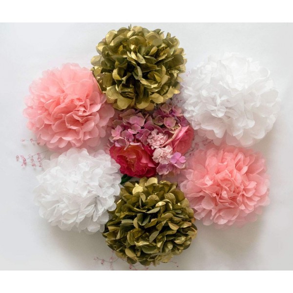 Hanging Party Decorations Set, 15Pcs Red Green White Paper Flowers