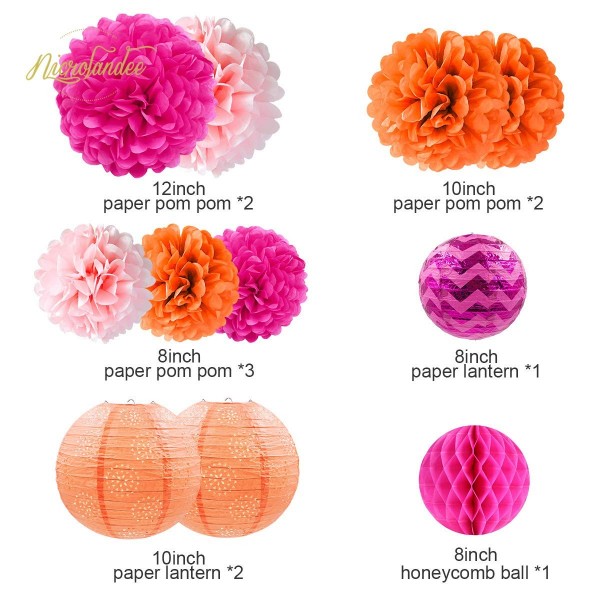 Pink and Orange Birthday Decorations Pack Paper Lanterns Tissue Flower ...