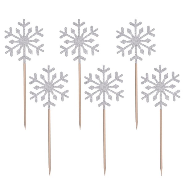 60 Pack Snowflake Cupcake Toppers Glitter Snowflake Cake Topper Picks ...